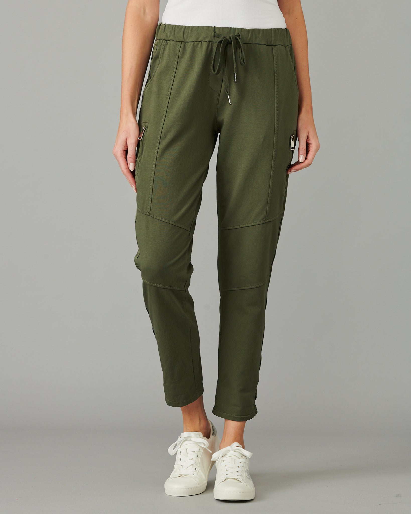 Khaki joggers with zippers online