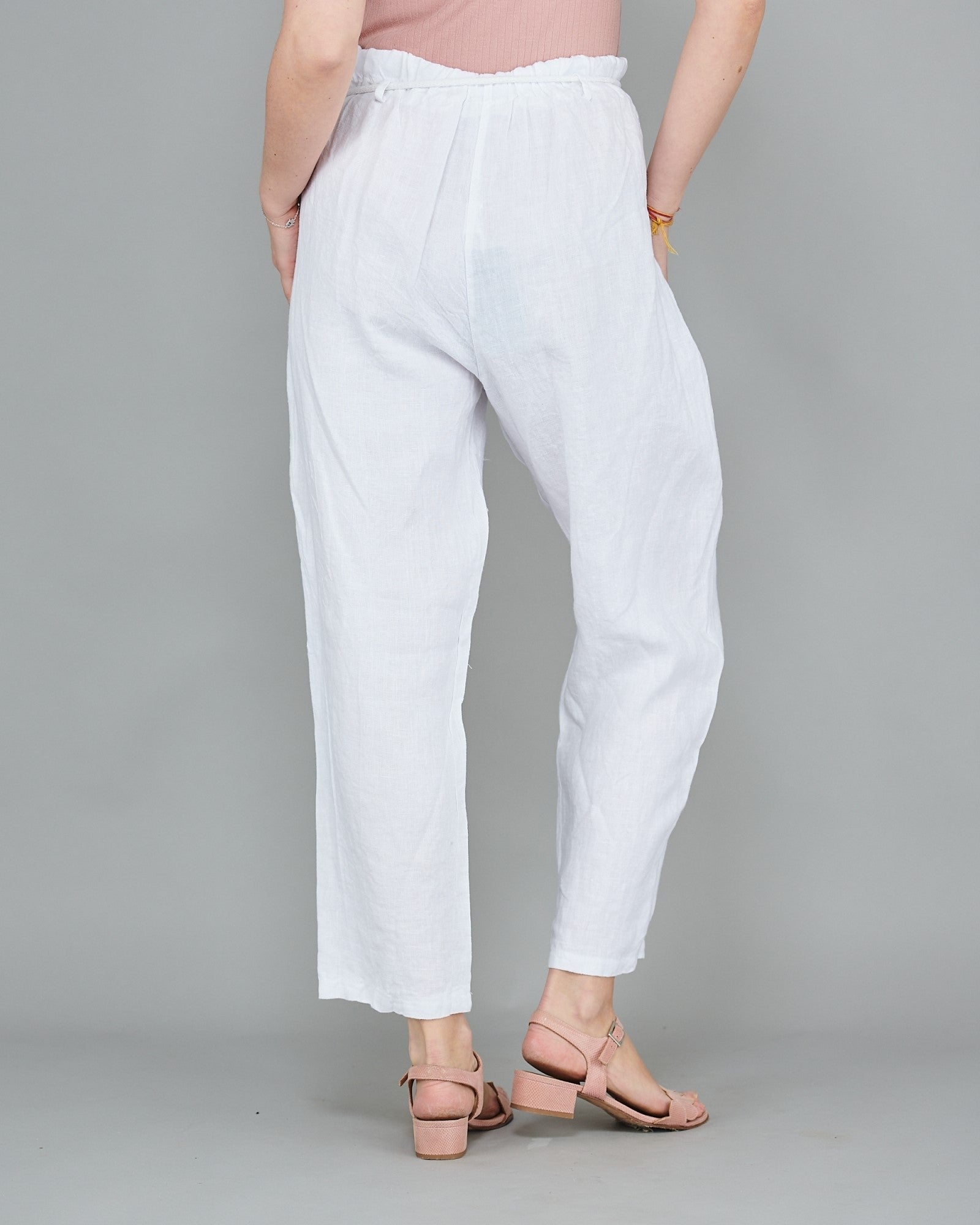 White Wide Leg Linen Look Beach Trousers | PrettyLittleThing